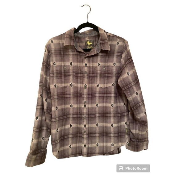 Gray Aztec Design Flannel Modern Amusement Button-Down Shirt M - Picture 1 of 5